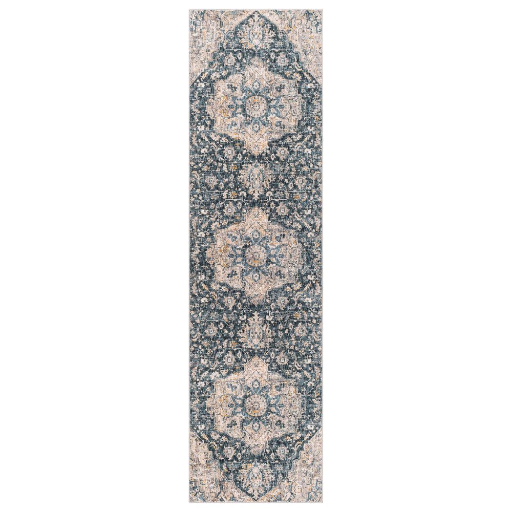 Surya Cardiff CDF-2307 Deep Teal, Blue, Light Gray, Medium Gray, Charcoal and Camel 2"7" x 10" Runner, , large
