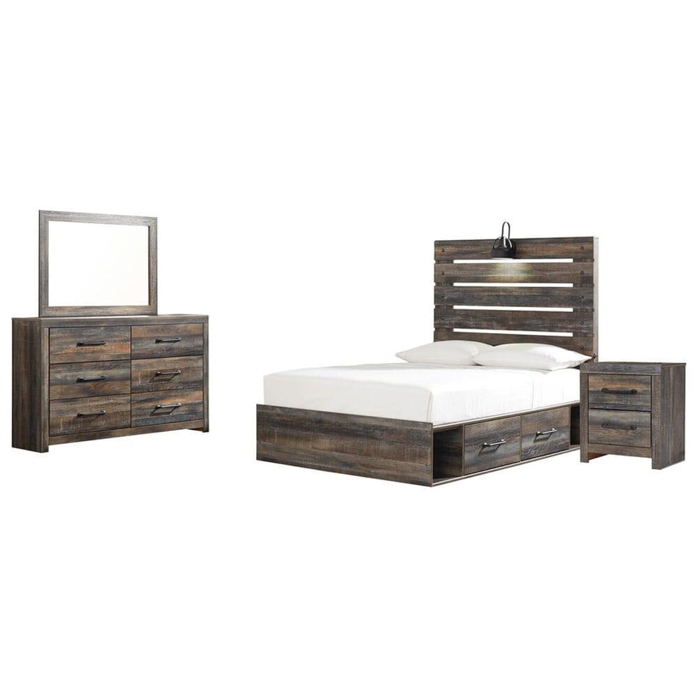 Ashley Drystan 4-Piece Full Dual Storage Bed Set in Brown Rustic, , large