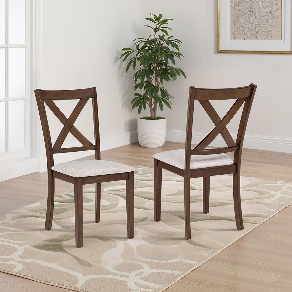 Linon Home Decor Warren X-Back Side Chair in Warm Brown (Set of 2), , large