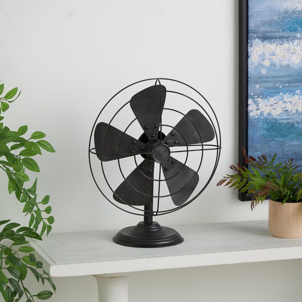 Maple and Jade Metal Fan Decorative Sculpture in Weathered Black, , large