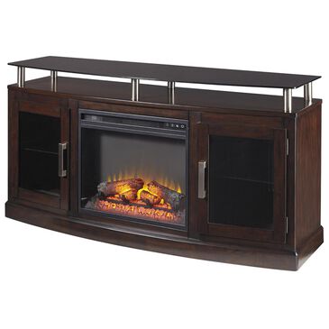 Signature Design by Ashley Chanceen 60" TV Stand and Fireplace Insert in Dark Brown, , large
