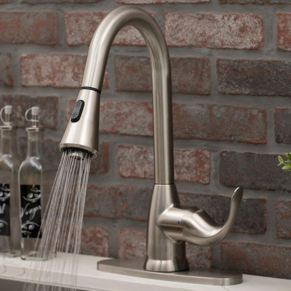 MS International AcquaLuxe Curved Pull-Down Sprayer Kitchen Sink Faucet in Nickel Brushed, , large