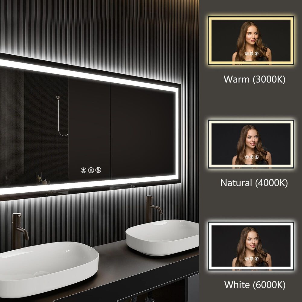 HOMLUX 60" x 36" LED Bathroom Makeup Mirror in Silver, , large