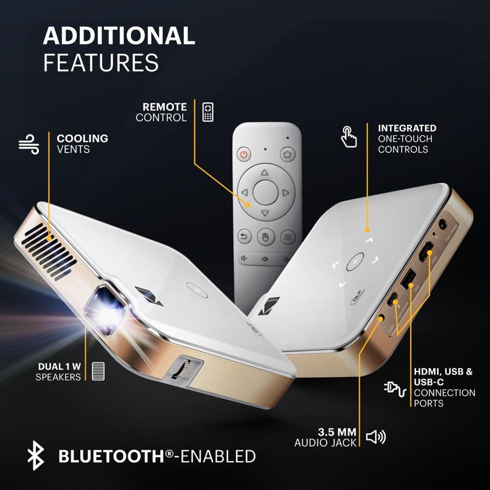 Kodak Luma 450 Smart Projector, 1080p Portable Projector with Wifi and Bluetooth, Tripod Included, , large