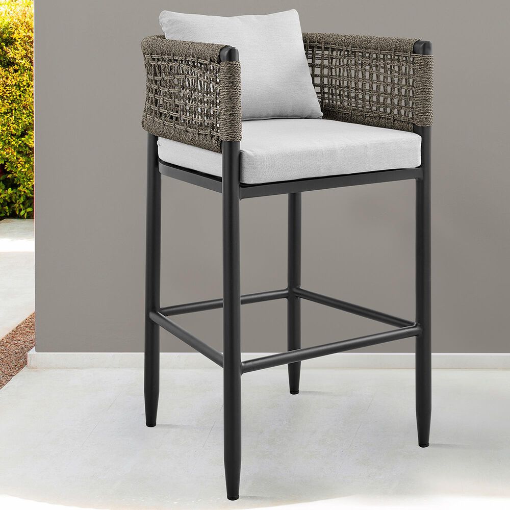Blue River Alegria Patio Bar Stool with Gray Cushion in Black, , large