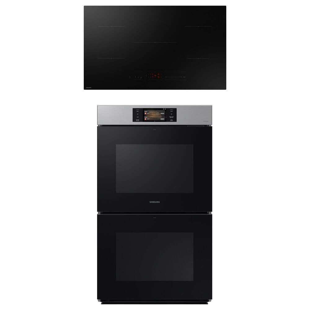 Samsung Bespoke 2-Piece Kitchen Package with Stainless Steel Bespoke 30" Double Wall Oven and Black 36" Induction Cooktop, , large