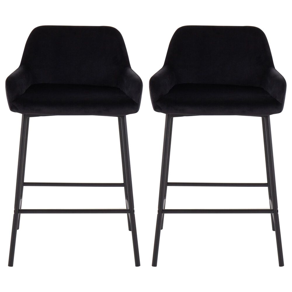 LumiSource Daniella Counter Stool with Black Velvet Upholstery in Black (Set of 2), , large