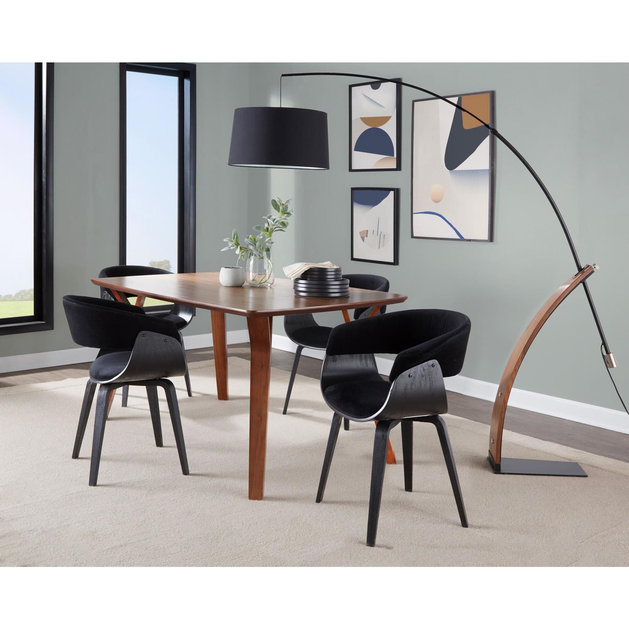 LumiSource Robyn Mid-Century Modern Floor Lamp in Walnut Wood and