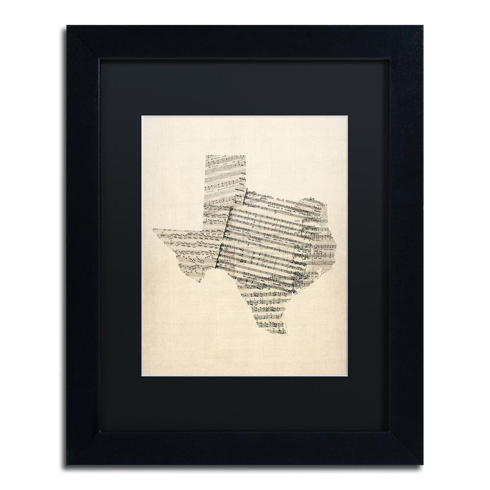 Timberlake Michael Tompsett "Old Sheet Music Map of Texas" Matted Framed Art, , large