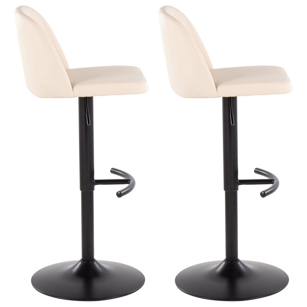 LumiSource Toriano Swivel Adjustable Bar Stool with Cream Faux Leather Upholstery in Black (Set of 2), , large