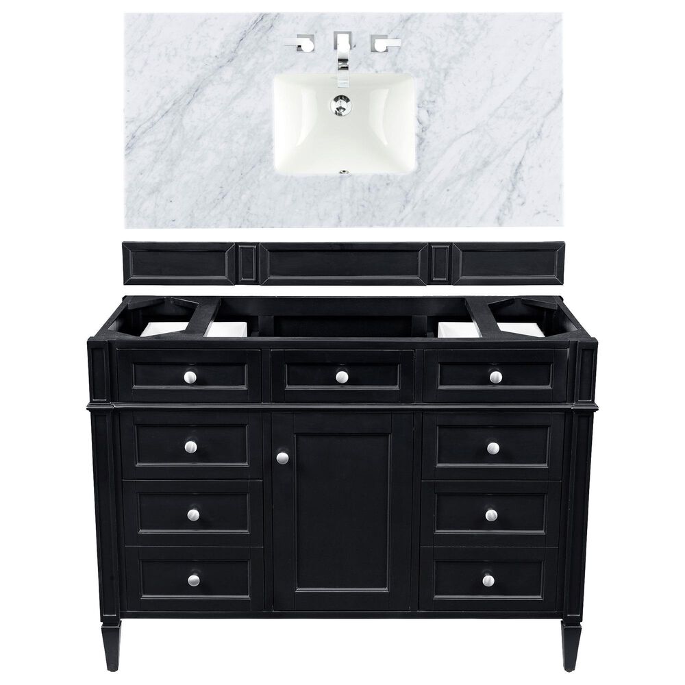 James Martin Vanities Brittany 48" Single Bathroom Vanity in Black Onyx with 3 cm Carrara White Marble Top and Rectangle Sink, , large