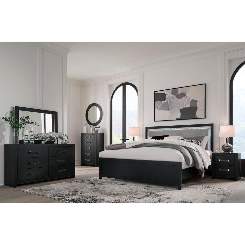 Ashley Maeling 5 Piece King Panel Bedroom Set in Matte Black, , large