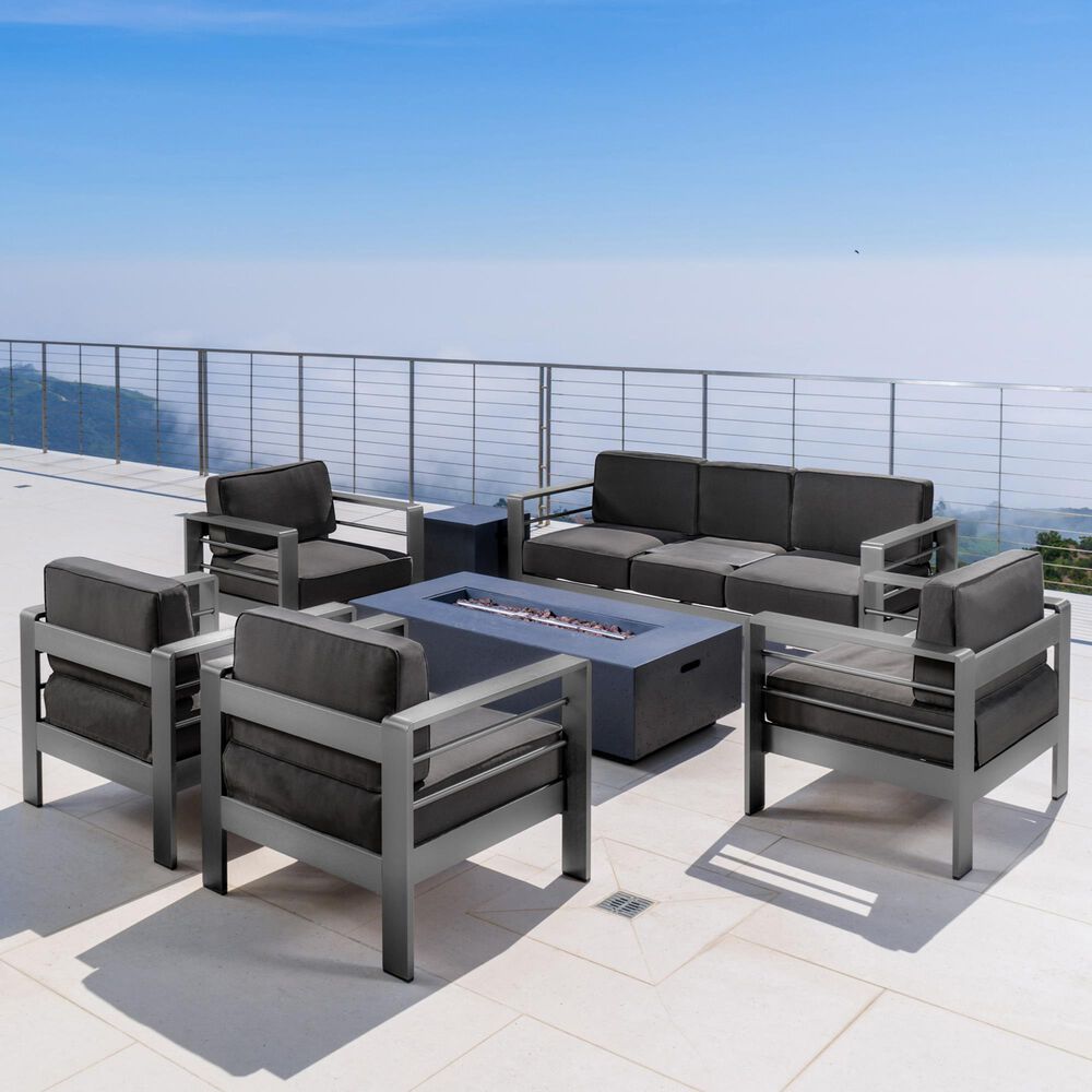 Noble House Cape Coral 7-Piece Patio Sofa Set in Dark Gray, , large