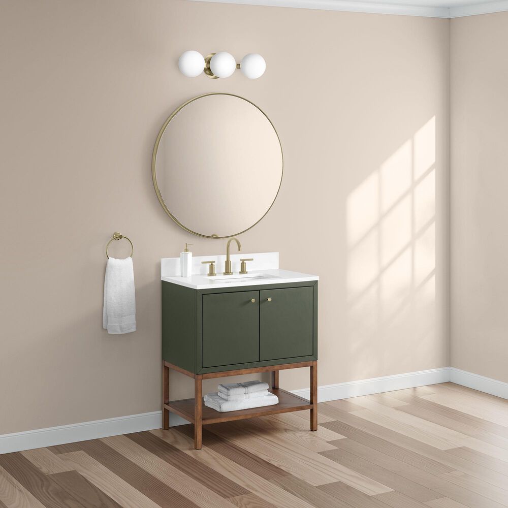 37B Isadore 30" Single Bathroom Vanity Cabinet in Deep Olive Green and White Composite Stone Top and Backsplash, , large