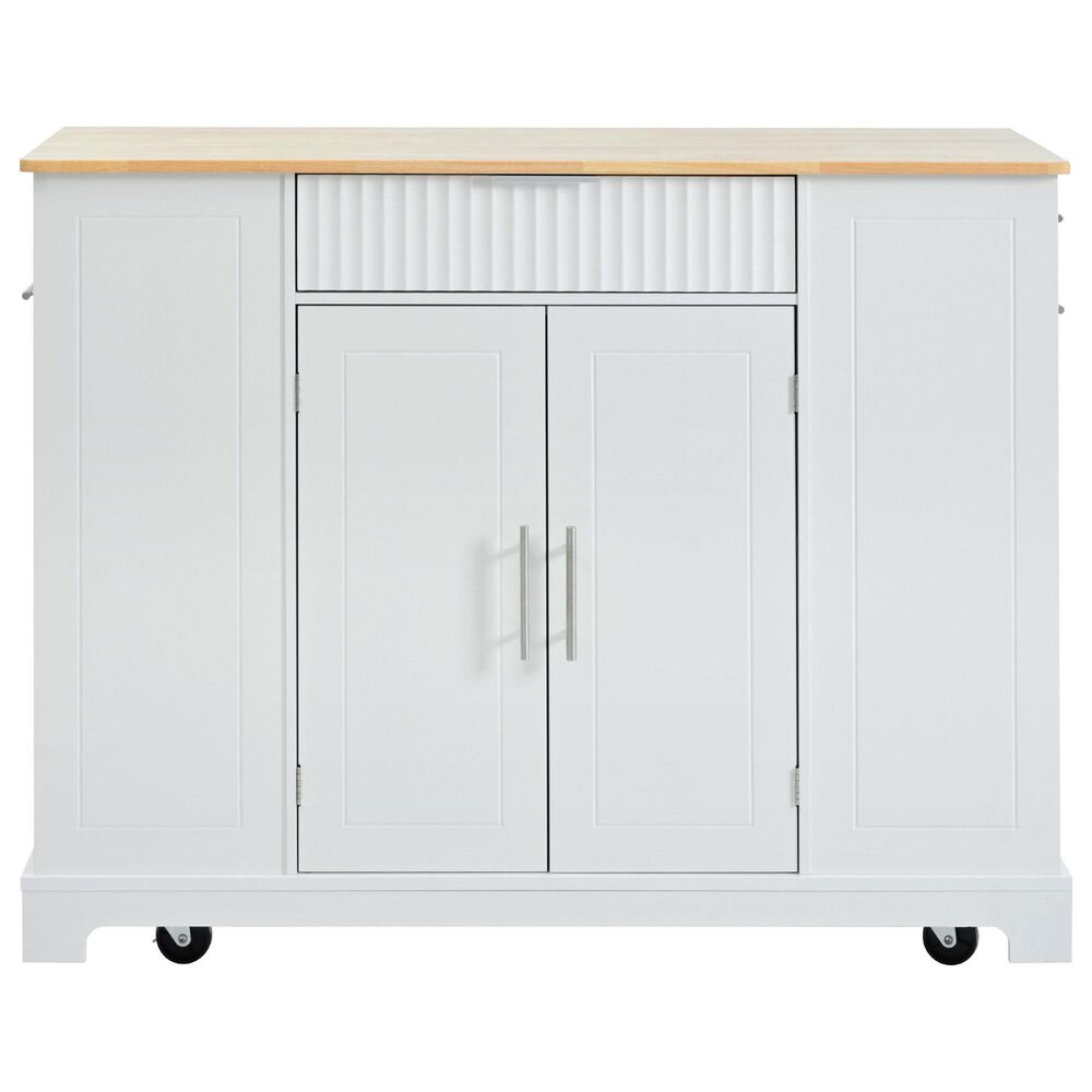 HOMLUX 47" Fluted Kitchen Island with Trash Can Storage Cabinet in White and Natural, , large