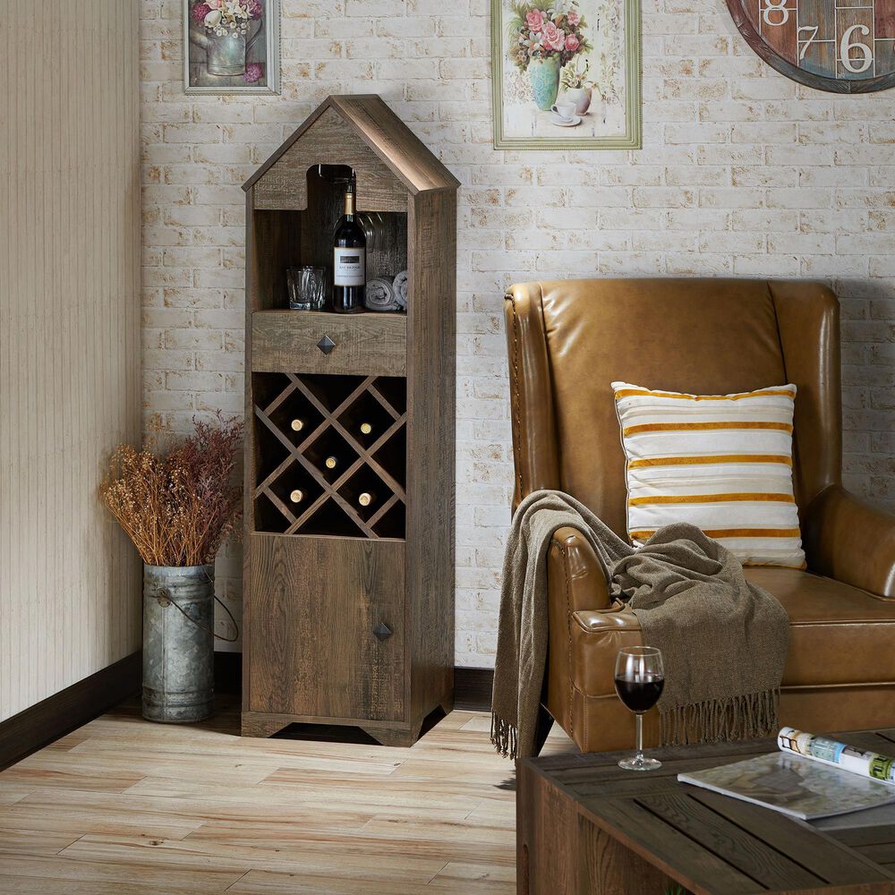 Furniture of America Nelson Wine Rack Buffet in Reclaimed Oak, , large