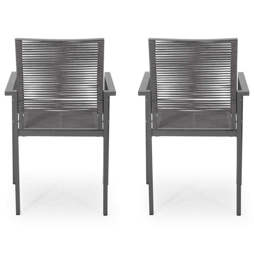 Hearth and Haven Outdoor Modern Aluminum Dining Chair with Dark Gray Rope Weave Seat in Gray &#40;Set of 2&#41;, , large