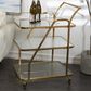 Maple and Jade 3-Shelf Bar Cart with Side Guards and Handle in Polished Gold and Transparent, , large
