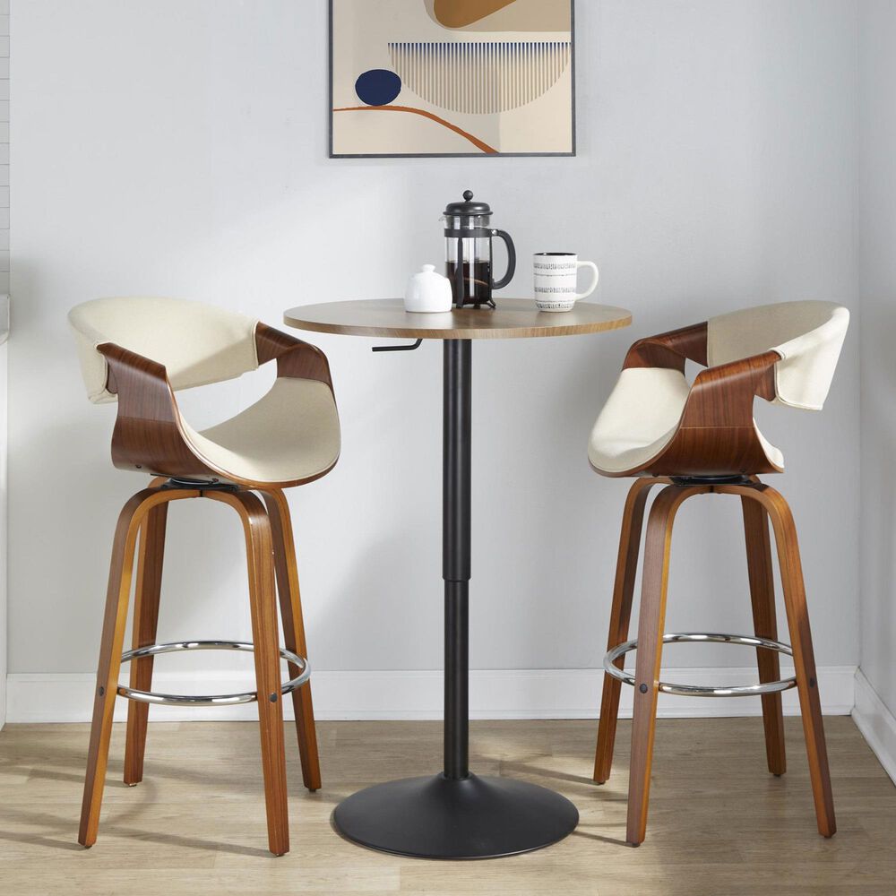 LumiSource Curvini 30" Swivel Barstool with Cream Upholstery in Walnut and Chrome (Set of 2), , large