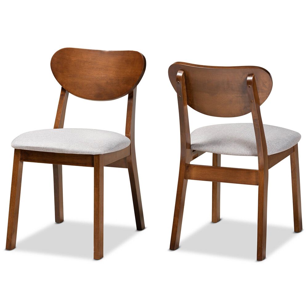 Baxton Studio Damara Side Chair with Grey Cushion in Walnut Brown (Set of 2), , large