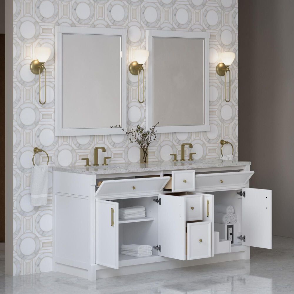 James Martin Bellshire 72" Double Bathroom Vanity in Bright White with 3 cm Eternal Jasmine Pearl Silestone Top and Rectangular Sinks, , large