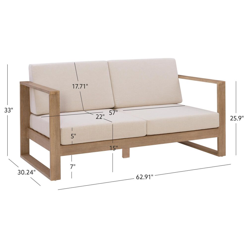 Linon Home Decor Silas 2-Seater Outdoor Sofa with Beige Cushions in Natural, , large