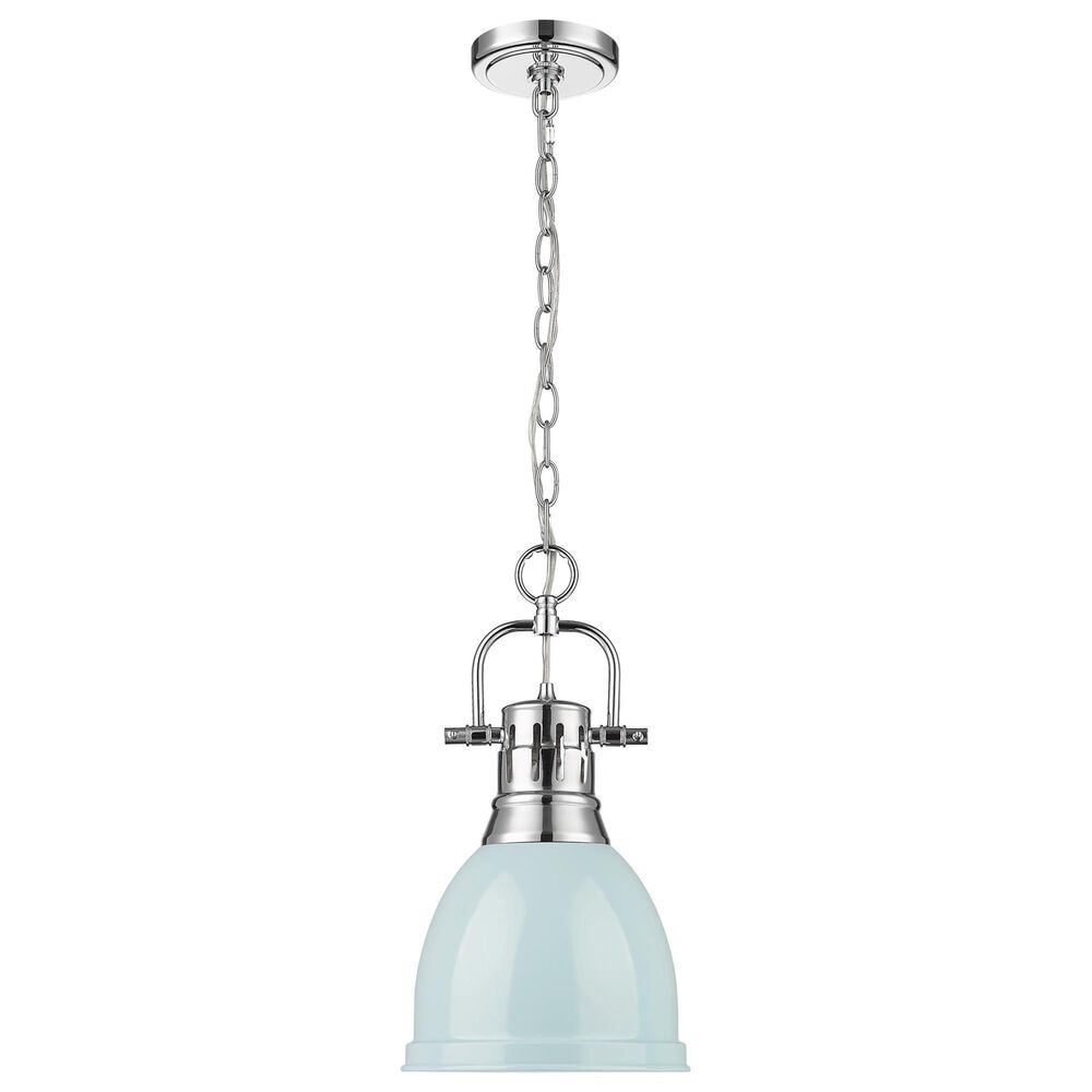 Golden Lighting Duncan 1-Light Small Pendant with Chain and Seafoam Shade in Chrome, , large