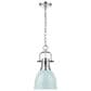 Golden Lighting Duncan 1-Light Small Pendant with Chain and Seafoam Shade in Chrome, , large