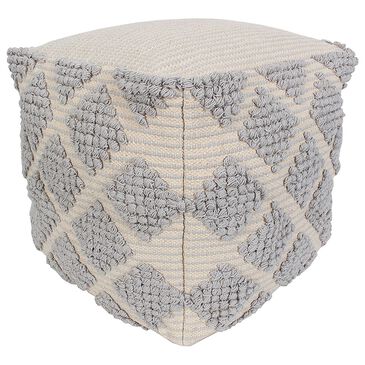 India House 18" x 18" Square Fringe Pouf in Steely, , large