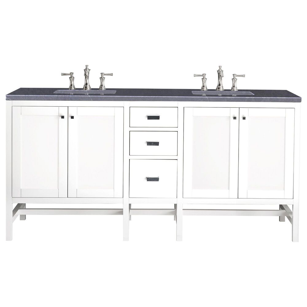 James Martin Vanities Addison 72" Double Bathroom Vanity in Glossy White with 3 cm Charcoal Soapstone Quartz Top and Rectangular Sinks, , large
