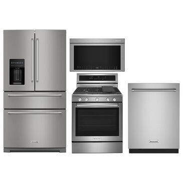 KitchenAid 4pc Kitchen Package with Refrigerator, Range, Microwave, and Dishwasher in Stainless Steel, , large