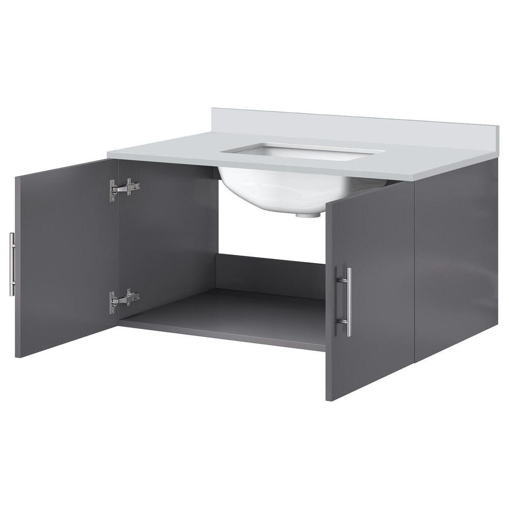 Lexora Home Geneva 36&quot; Single Bathroom Vanity in Dark Grey with 2 cm White Quartz Top and Rectangular Sink, , large