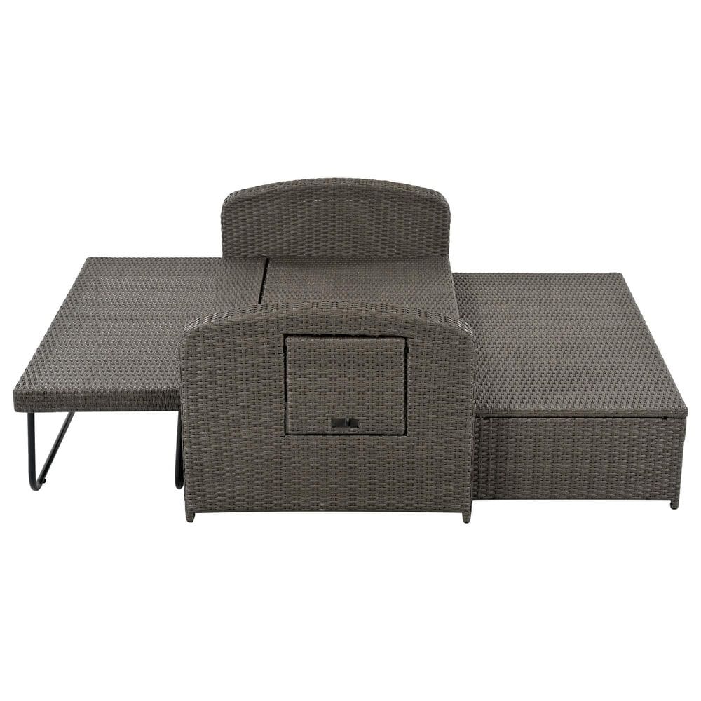 HOMLUX Wicker Rattan Double Chaise Lounge in Grey, , large