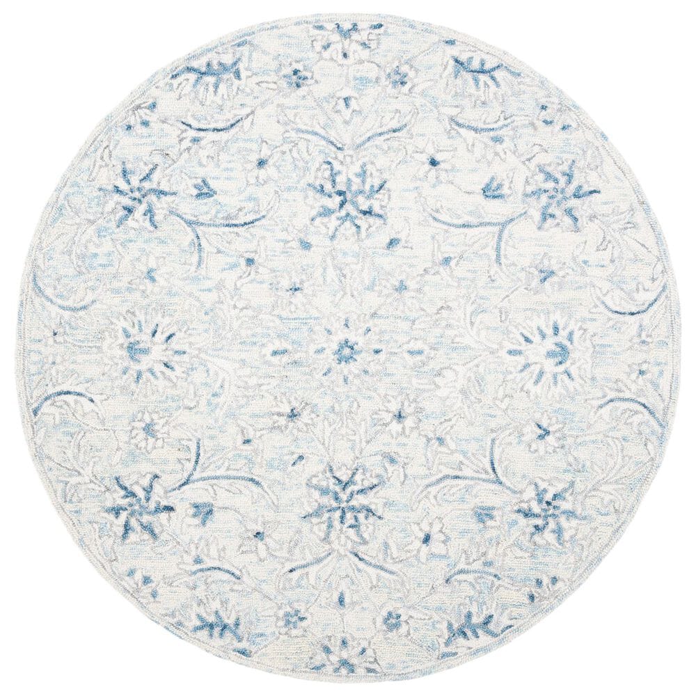 Safavieh Micro-Loop MLP506M 5" Round Light Blue and Ivory Area Rug, , large