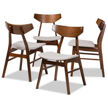 Baxton Studio Danica Side Chair with Light Grey Cushion in Walnut Brown (Set of 4), , large