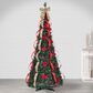 The Gerson Company 7.5" Pop-Up Decorated Pine Tree with Warm White LED Lights in Green, Red and Gold, , large