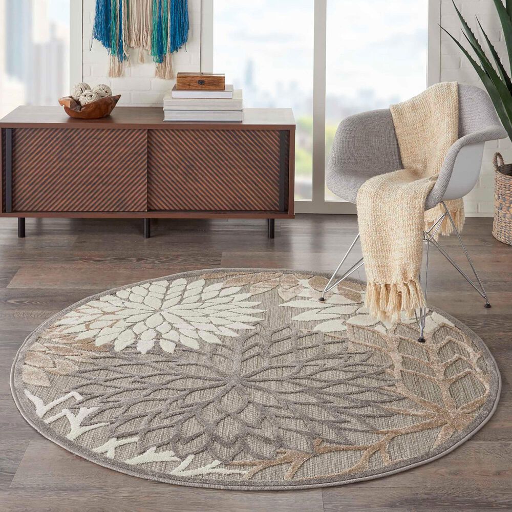 Nourison Aloha ALH05 5&#39;3&quot; Round Natural Indoor/Outdoor Area Rug, , large