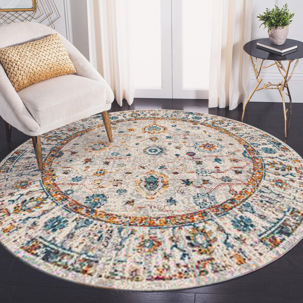Amer Rugs Montana Traditional 7&#39;6&quot; Round Ivory and Orange Area Rug, , large