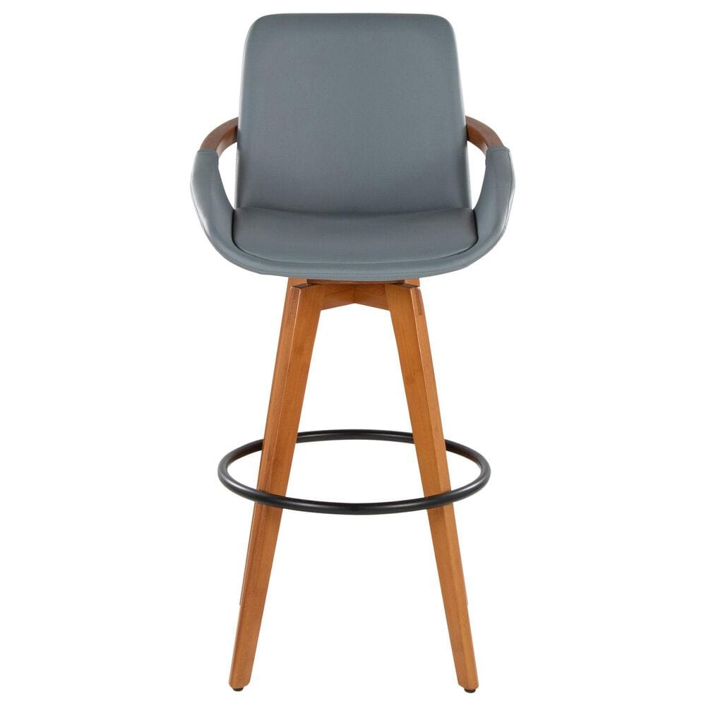 Lumisource Cosmo Swivel Barstool with Grey Cushion in Walnut and Black, , large