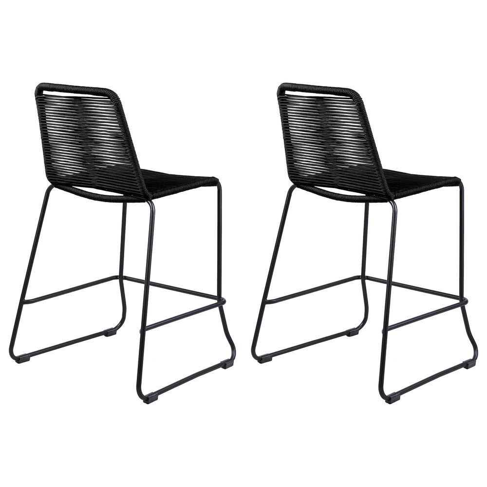 Armen Living Shasta Patio Counter Height Bar Stool with Rope Seat in Black &#40;Set of 2&#41;, , large