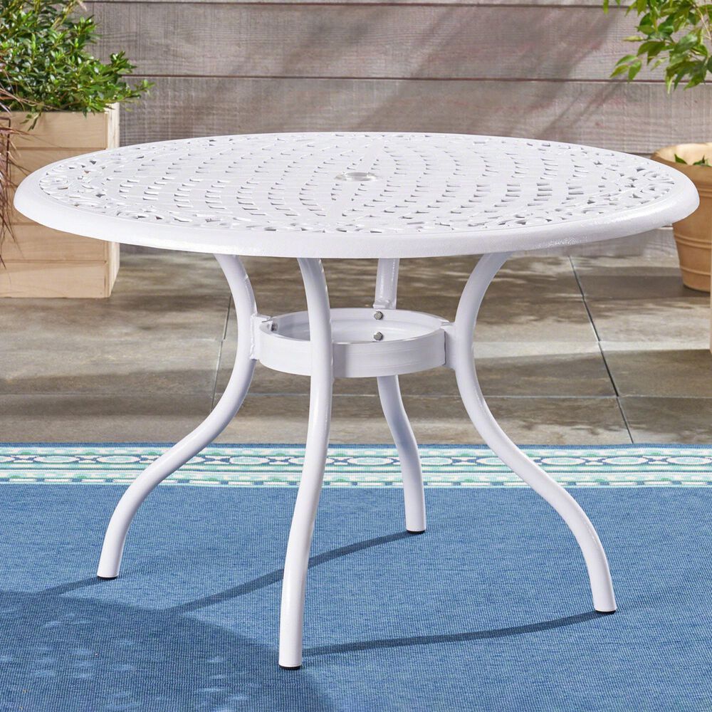 Hearth and Haven Phoenix Outdoor Round Dining Table in White - Table Only, , large