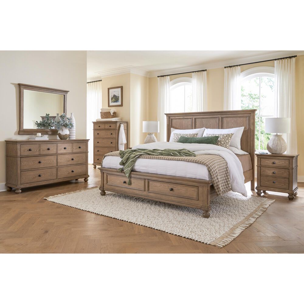 Riva Ridge Oxford King Panel Storage Bed with Two Nightstands in Tan with USB Ports, , large