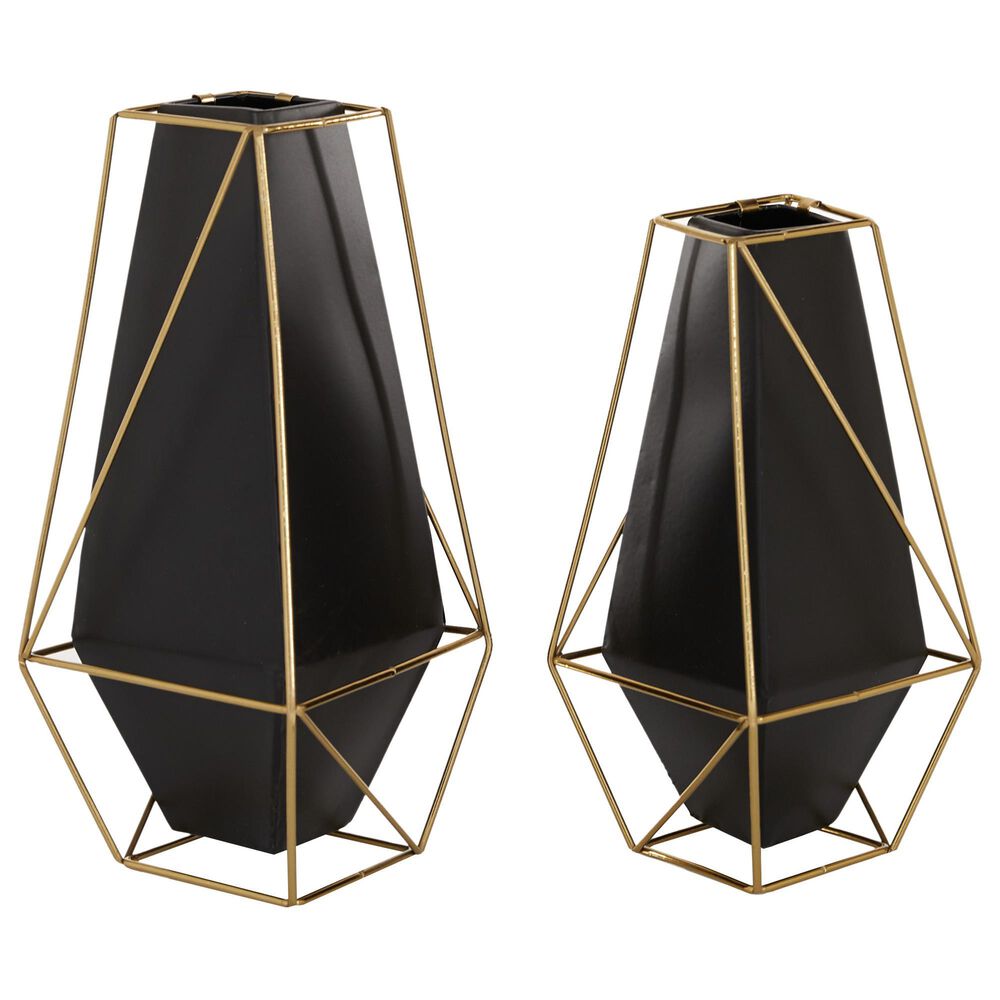 Maple and Jade 11&quot; Geometric Vase in Black and Gold &#40;Set of 2&#41;, , large