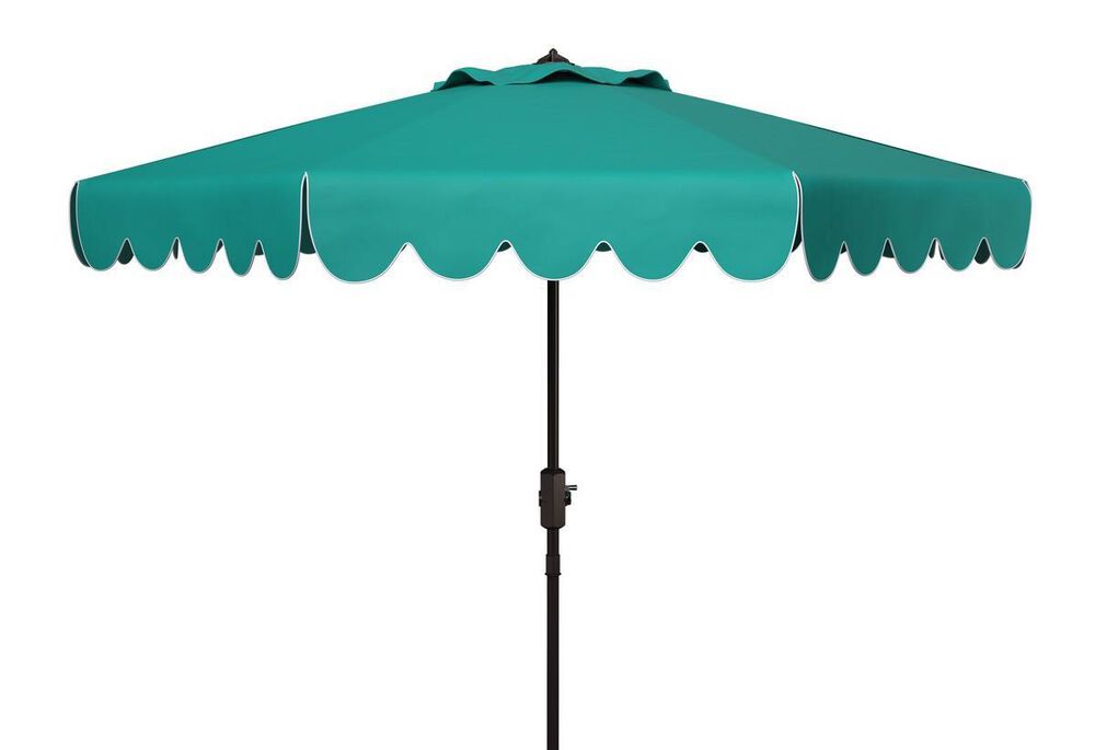 Safavieh Venice Single Scallop 9Ft Crank Hunter Green Outdoor Push Button Tilt Umbrella, , large
