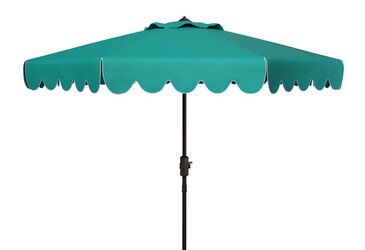 Safavieh Venice Single Scallop 9Ft Crank Hunter Green Outdoor Push Button Tilt Umbrella, , large