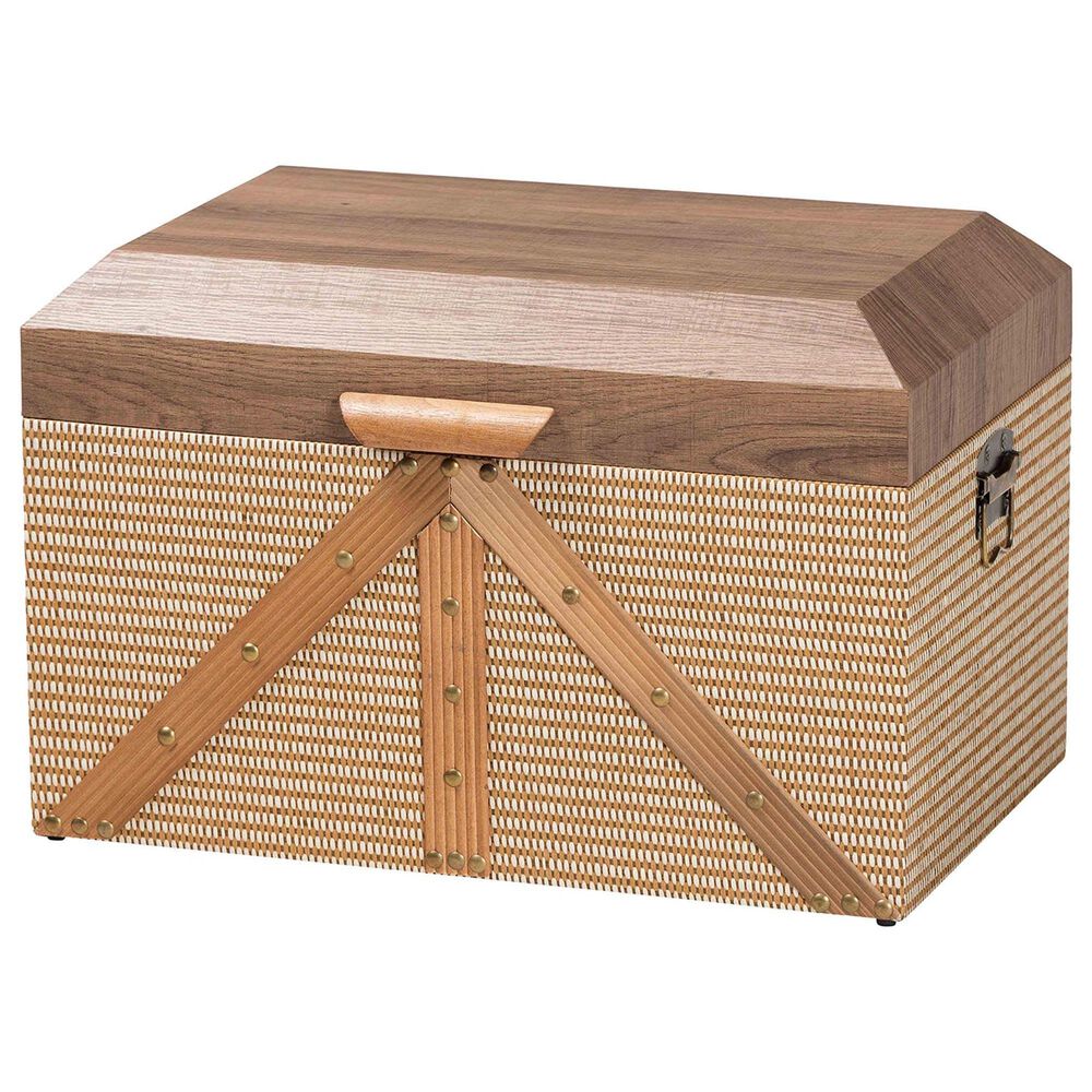 Baxton Studio Kande Storage Trunk with Hinged Top in Light Brown, Walnut and Bronze, , large