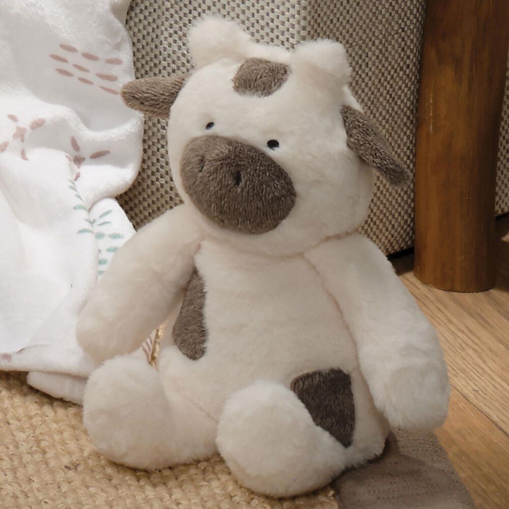 Lambs &amp; Ivy Farmyard Friends Milkshake Cow Plush Toy in White and Brown, , large