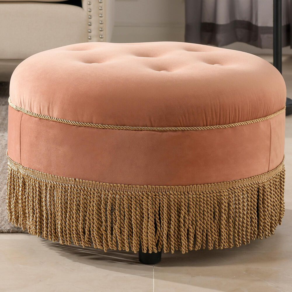 Jennifer Taylor Home Yolanda Accent Ottoman in Peach Orange Velvet, , large