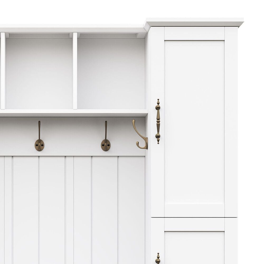 HOMLUX 5-Hook Hall Tree with 4 Side Cabinets and Storage Bench in White, , large