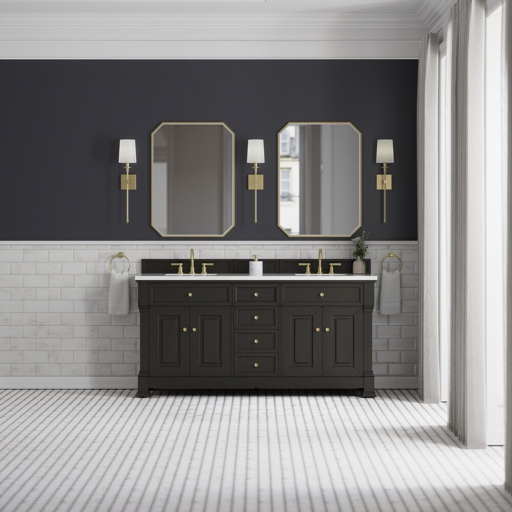 James Martin Vanities Brookfield 72&quot; Double Bathroom Vanity in Black Onyx with 3cm White Zeus Quartz Top and Rectangular Sinks, , large
